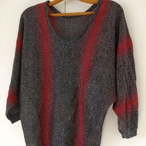 vintage 80s metallic batwing stripe sweater black red silver